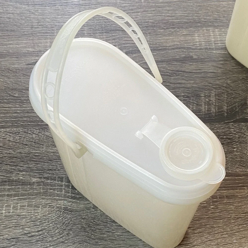 Vintage Tupperware Slim Pitcher 3‎ Canister 2 lid Set Sheer Cream USA